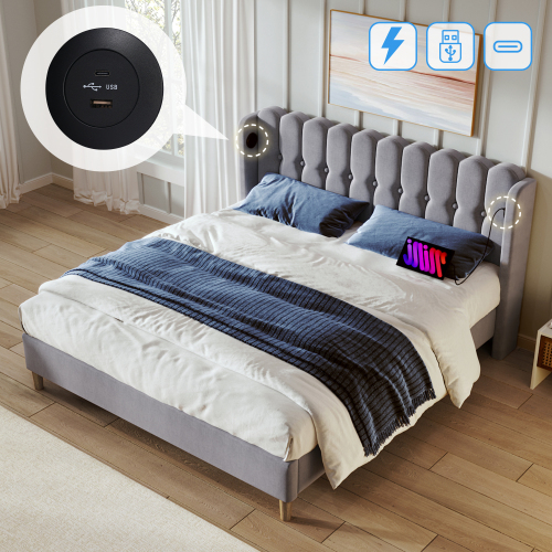 Bett mit Leinenpolsterung-OKWISH