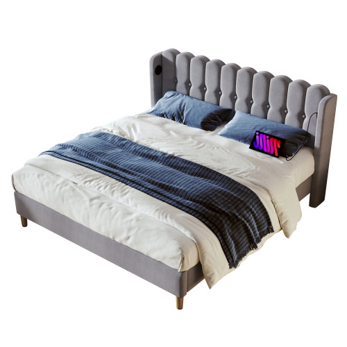 Bett mit Leinenpolsterung-OKWISH