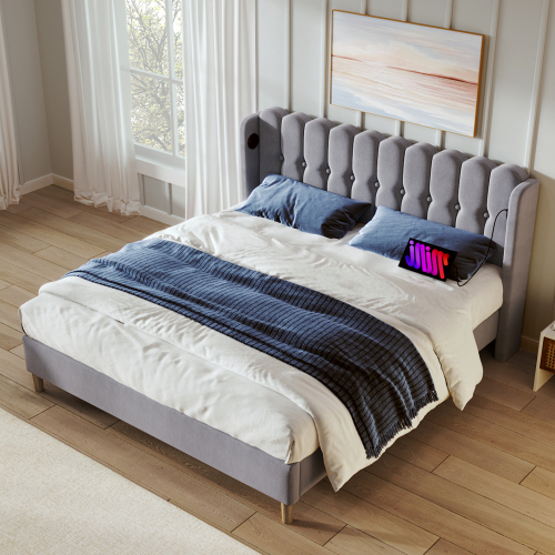 Bett mit Leinenpolsterung-OKWISH