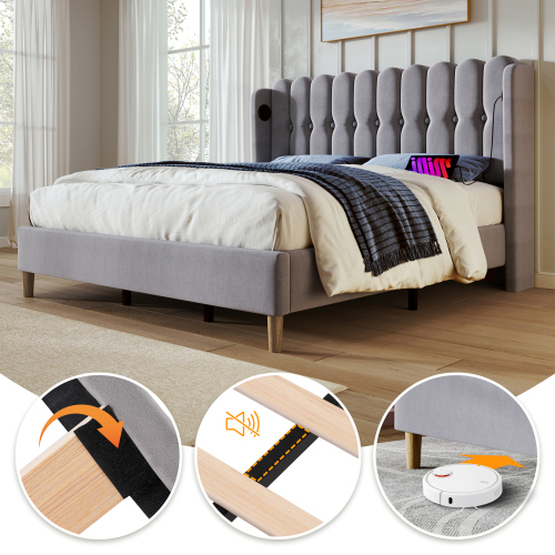 Bett mit Leinenpolsterung-OKWISH
