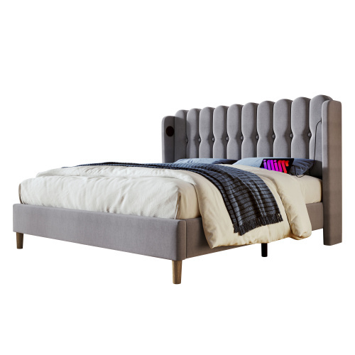 Bett mit Leinenpolsterung-OKWISH