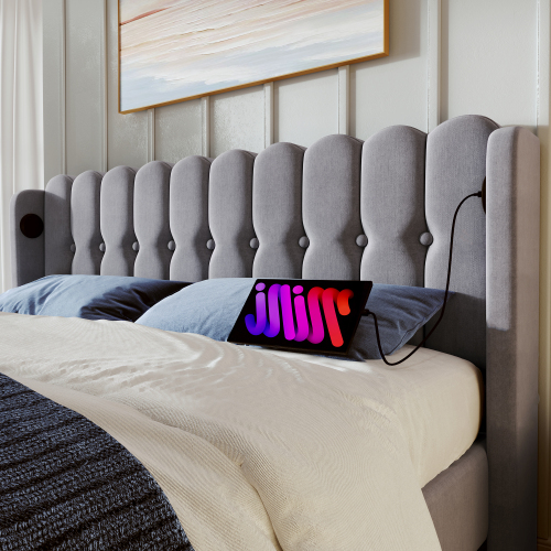 Bett mit Leinenpolsterung-OKWISH