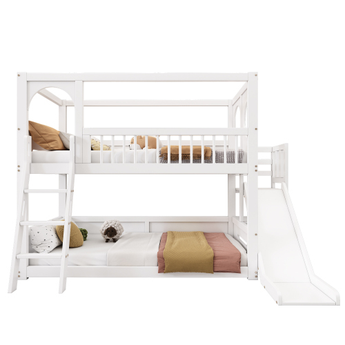 Kinder-Etagenbett, Doppelbett, multifunktionales Kinderbett, mit Regalen, mit Rutsche, ohne Matratze