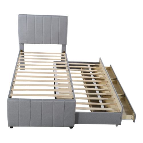 Polsterbett mit Ausziehbett und Schubladen, hautfreundliche Leinenpolsterung, Kinderbett, Jugendbett