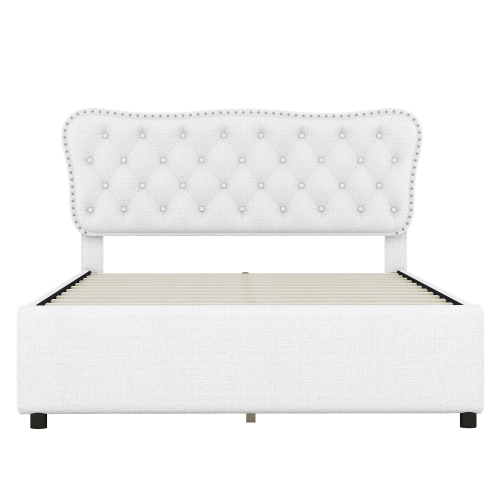 140*200 cm Polsterbett, Doppelbett, Podestbett, Polsterbett mit vier Schubladen,Leinen