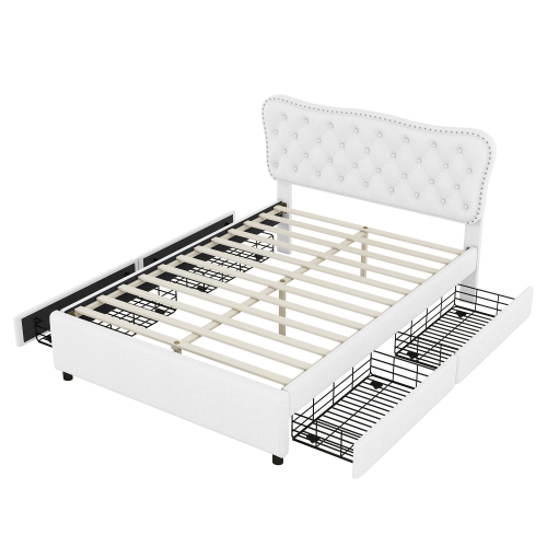 140*200 cm Polsterbett, Doppelbett, Podestbett, Polsterbett mit vier Schubladen,Leinen
