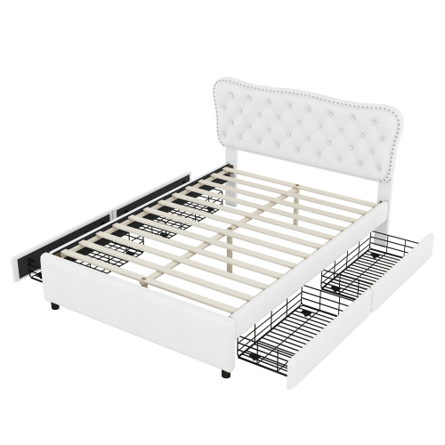 140*200 cm Polsterbett, Doppelbett, Podestbett, Polsterbett mit vier Schubladen,Leinen