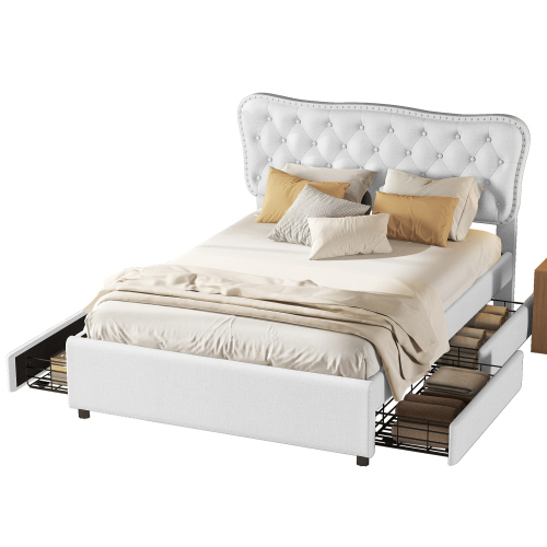 140*200 cm Polsterbett, Doppelbett, Podestbett, Polsterbett mit vier Schubladen,Leinen