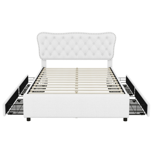 140*200 cm Polsterbett, Doppelbett, Podestbett, Polsterbett mit vier Schubladen,Leinen