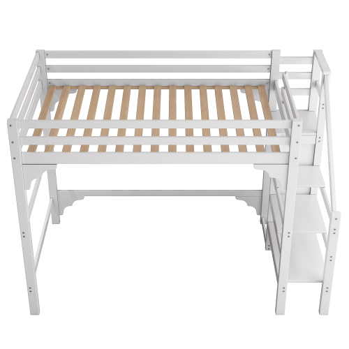 140*200cm Hochbett mit Lattenrost, mit Stufentreppe, mit Kleiderschrank, Jugendbett, Stauraum