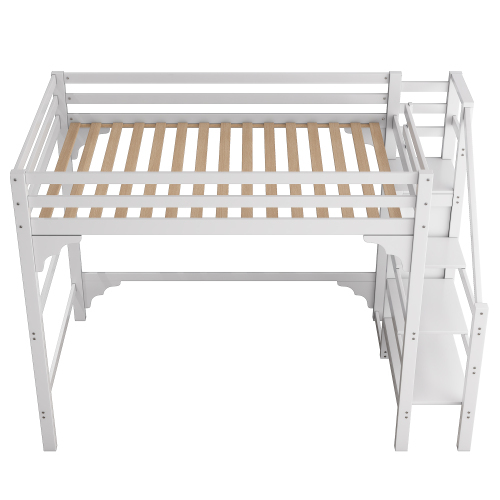 140*200cm Hochbett mit Lattenrost, mit Stufentreppe, mit Kleiderschrank, Jugendbett, Stauraum