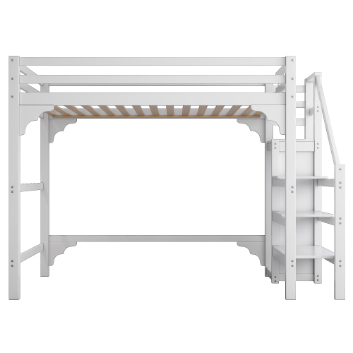 140*200cm Hochbett mit Lattenrost, mit Stufentreppe, mit Kleiderschrank, Jugendbett, Stauraum