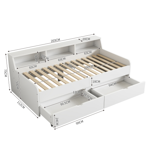 90*200 cm Tagesbett, einzeln, mit zwei Schubladen, mit Staufach