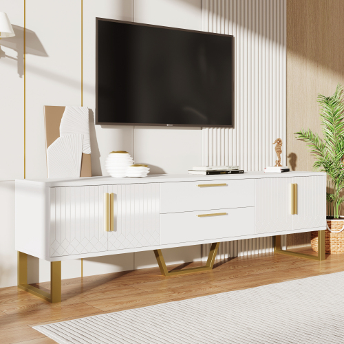 Hochländer TV-Schrank: Boden, goldene Griffe und Füße, Tür mit gravierter Textur, Aufhebungslösung für das Wohnzimmer, perfekte Kombination aus Eleganz, Luxus und Funktionalität-OKWISH