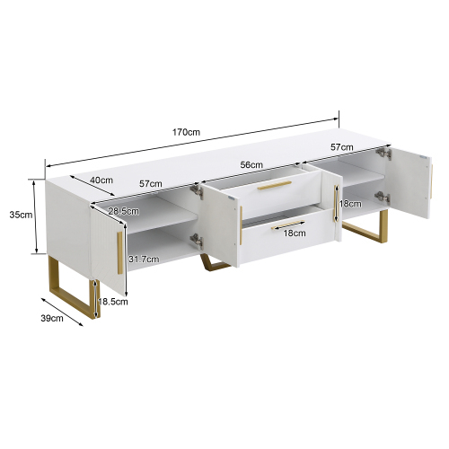 Hochländer TV-Schrank: Boden, goldene Griffe und Füße, Tür mit gravierter Textur, Aufhebungslösung für das Wohnzimmer, perfekte Kombination aus Eleganz, Luxus und Funktionalität-OKWISH
