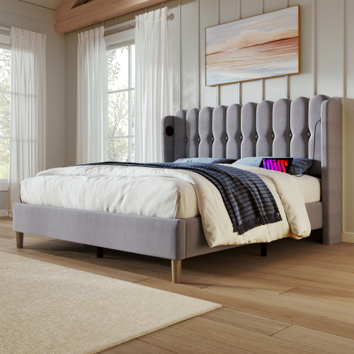 Bett mit Leinenpolsterung-OKWISH