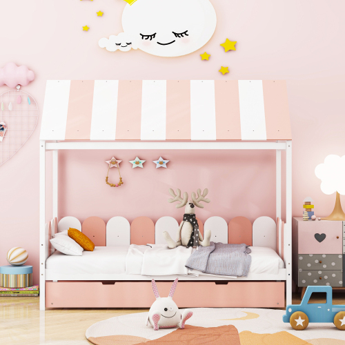 Kinderbett mit Himmel und Rückenlehne-OKWISH