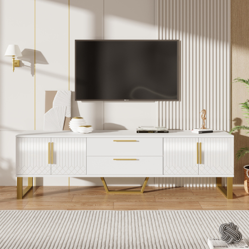 Hochländer TV-Schrank: Boden, goldene Griffe und Füße, Tür mit gravierter Textur, Aufhebungslösung für das Wohnzimmer, perfekte Kombination aus Eleganz, Luxus und Funktionalität-OKWISH