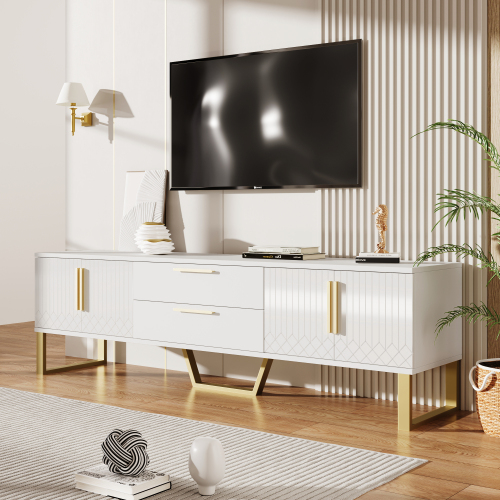 Hochländer TV-Schrank: Boden, goldene Griffe und Füße, Tür mit gravierter Textur, Aufhebungslösung für das Wohnzimmer, perfekte Kombination aus Eleganz, Luxus und Funktionalität-OKWISH