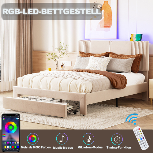 Hautfreundliches Doppelbett aus Samtstoff-OKWISH