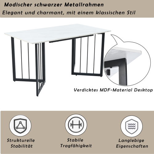 Moderner Esstisch mit Marmormuster und V-förmigen Stützbeinen-OKWISH