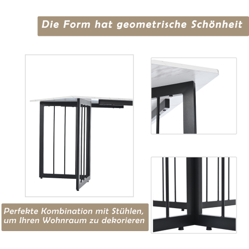 Moderner Esstisch mit Marmormuster und V-förmigen Stützbeinen-OKWISH