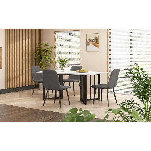 Moderner Esstisch mit Marmormuster und V-förmigen Stützbeinen-OKWISH