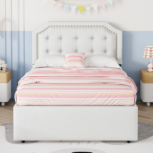 Nachttisch, gepolstertes Bett mit Ziernieten-OKWISH