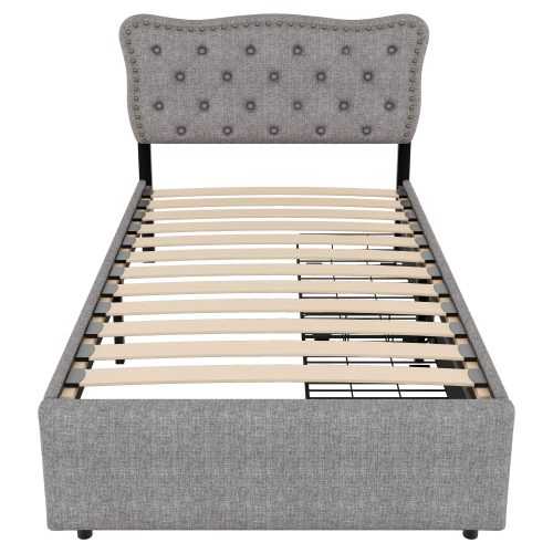 Gepolstertes Bett, Nachttischpolsterung mit dekorativen Nieten, doppelte Schubladen