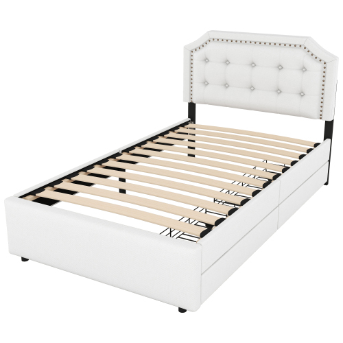 Nachttisch, gepolstertes Bett mit Ziernieten-OKWISH