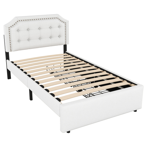 Nachttisch, gepolstertes Bett mit Ziernieten-OKWISH