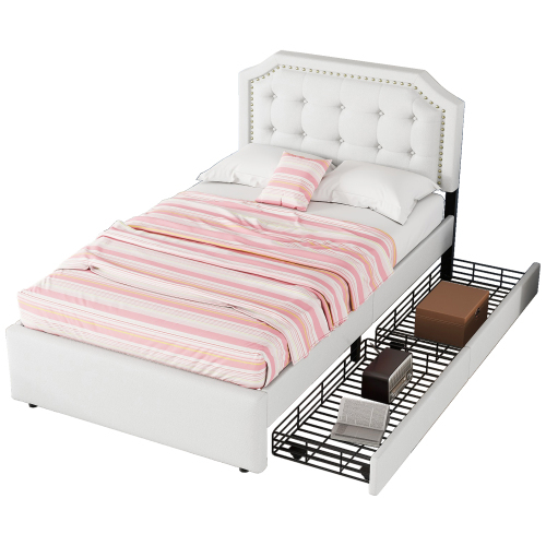 Nachttisch, gepolstertes Bett mit Ziernieten-OKWISH