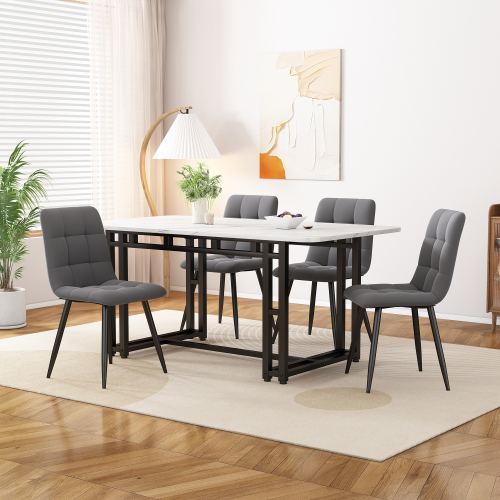 Schwarz Esstisch mit 4 Stühlen Set,Moderne Küche Esstisch Set, Dunkelgrau Samt Esszimmerstühle