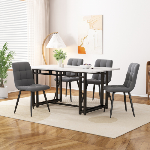 Schwarz Esstisch mit 4 Stühlen Set,Moderne Küche Esstisch Set, Dunkelgrau Samt Esszimmerstühle