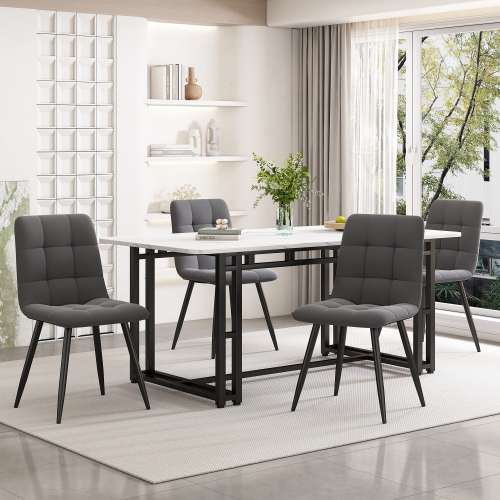 Schwarz Esstisch mit 4 Stühlen Set,Moderne Küche Esstisch Set, Dunkelgrauer Samt Esszimmerstühle