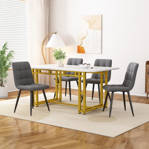 Golden Esstisch mit 4 Stühlen Set,Moderne Küche Esstisch Set, Dunkelgrau Samt Esszimmerstühle