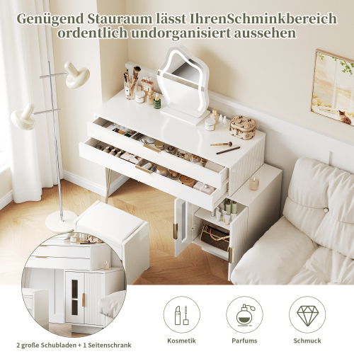 Ausziehbarer Schminktisch mit LED-Lichtspiegel-OKWISH