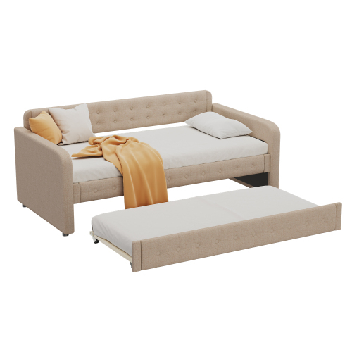 90*200cm Sofabett, Tagesbett, mit ausziehbares rollbett, großer Stauraum
