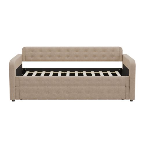 90*200cm Sofabett, Tagesbett, mit ausziehbares rollbett, großer Stauraum