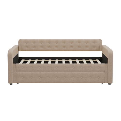 90*200cm Sofabett, Tagesbett, mit ausziehbares rollbett, großer Stauraum