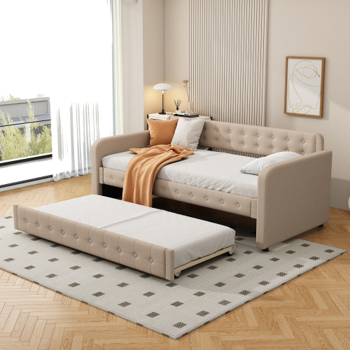 90*200cm Sofabett, Tagesbett, mit ausziehbares rollbett, großer Stauraum
