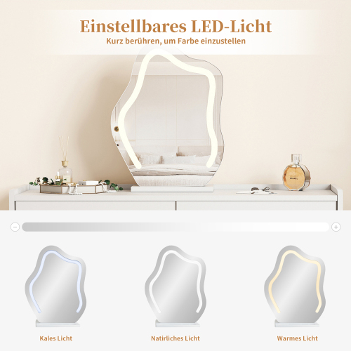 Schminktisch mit LED-Spiegel und Beleuchtung-OKWISH