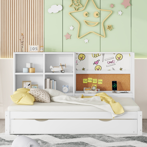 90*200cm Schlafsofa mit ausziehbarem Bett, usb-Ladeanschluss, Zeichenbrett, mehrere Staufächer