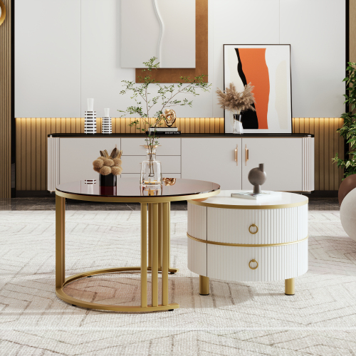 2-in-1 runder MDF-Couchtisch-OKWISH