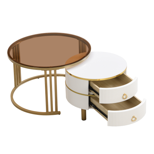 2-in-1 runder MDF-Couchtisch-OKWISH
