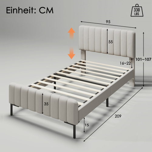 Gepolstertes Doppelbett mit verstellbarem Kopfteil-OKWISH