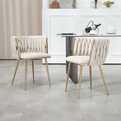 Casual Dining Chair Sofa Chair Leinenstoff gepolsterter Loungesessel (Eisenfüße) 2pcs/set 