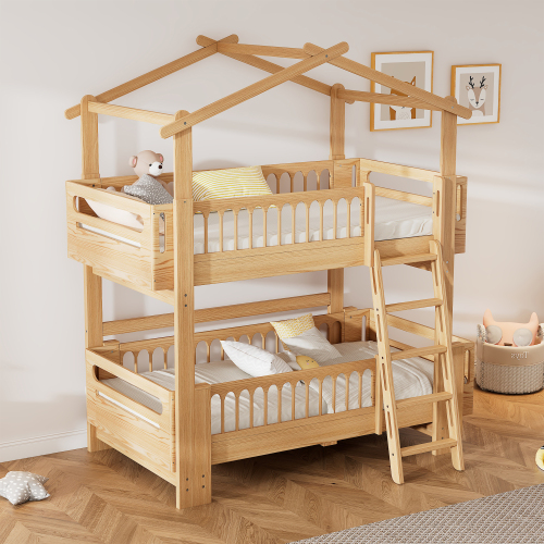 Anti-Fall-Kinderetagenbett aus Kiefernholz-OKWISH