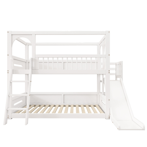 Kinder-Etagenbett, Doppelbett, multifunktionales Kinderbett, mit Regalen, mit Rutsche, ohne Matratze