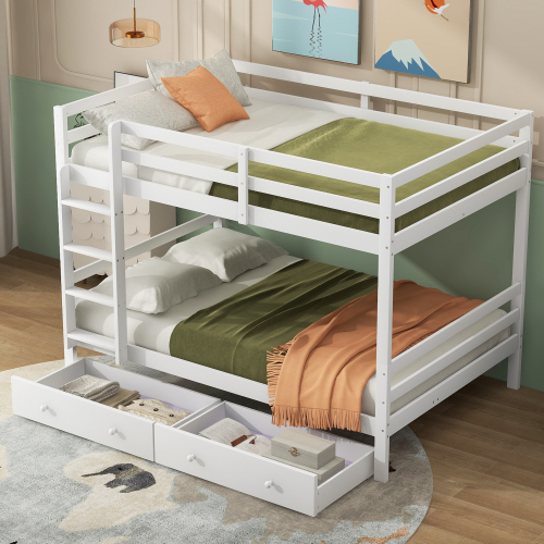 140*200cm Etagenbett Kinderbetten mit Schubladen, Stauraum, Hohe Geländer